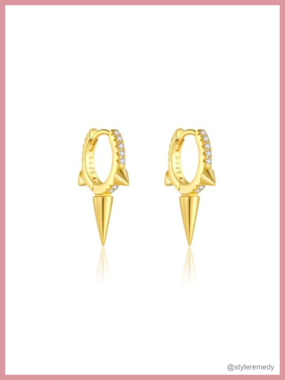 925 Sterling Silver Spike Hoop Earrings 18K Gold Plated Cubic Zirconia